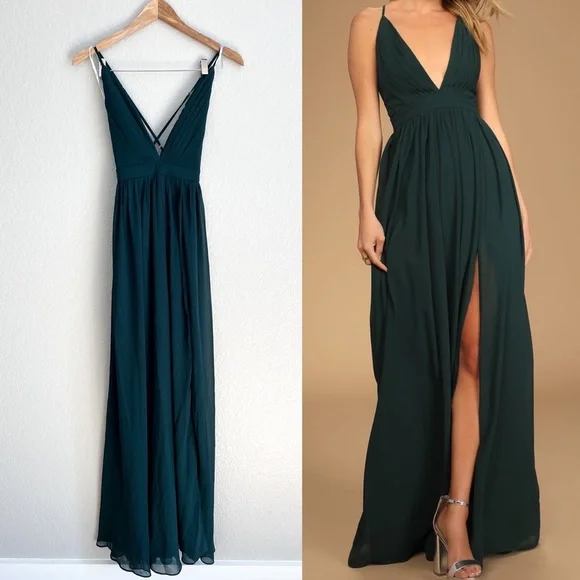 Lulus | Dresses | Ballroom Bliss Emerald Green Pleated Maxi Dress | Poshmark